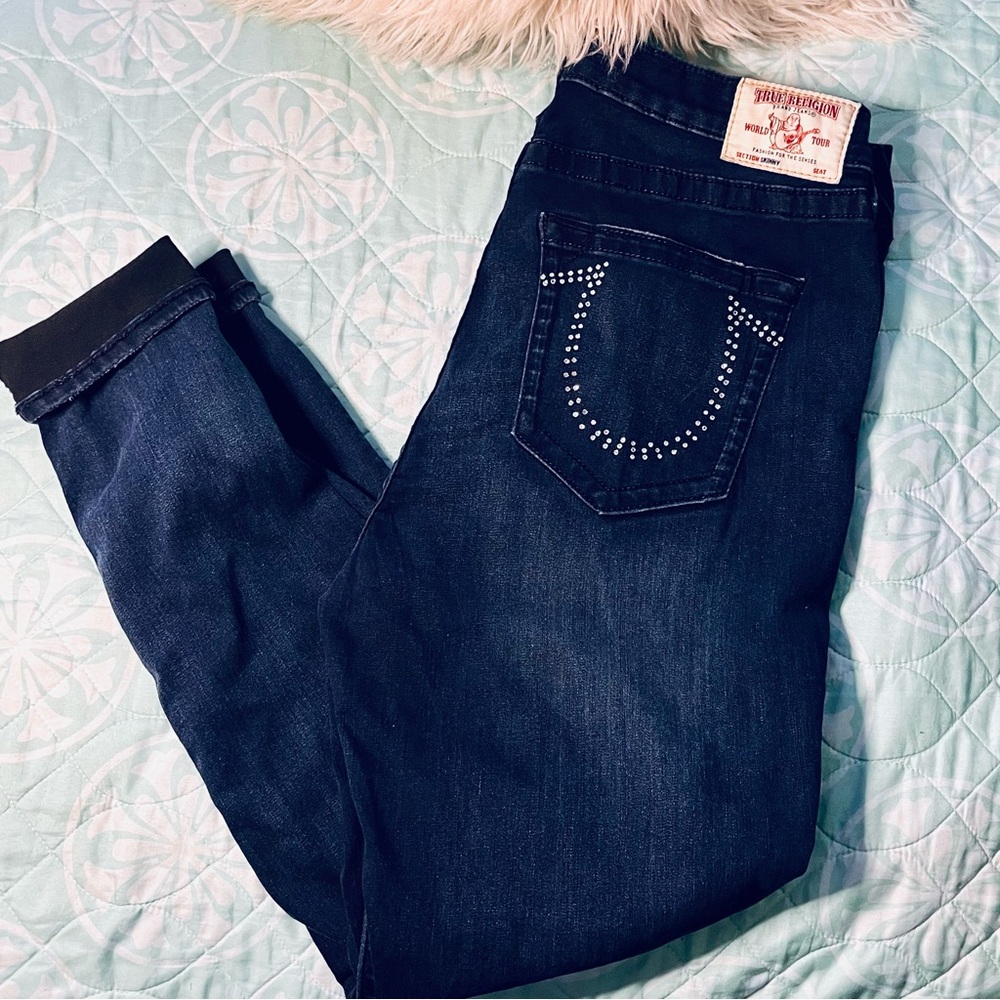 True Religion Stretchy Sequin Embellished High Rise Skinny Jeans